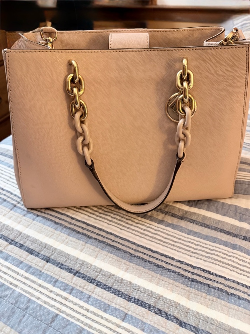 Michael Kors Blush Pink Saffiano Shoulder Tote with Gold Hardware
